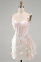 Load image into Gallery viewer, Sparkly Corset Sky Blue Beaded Short Cocktail Dress with Appliques