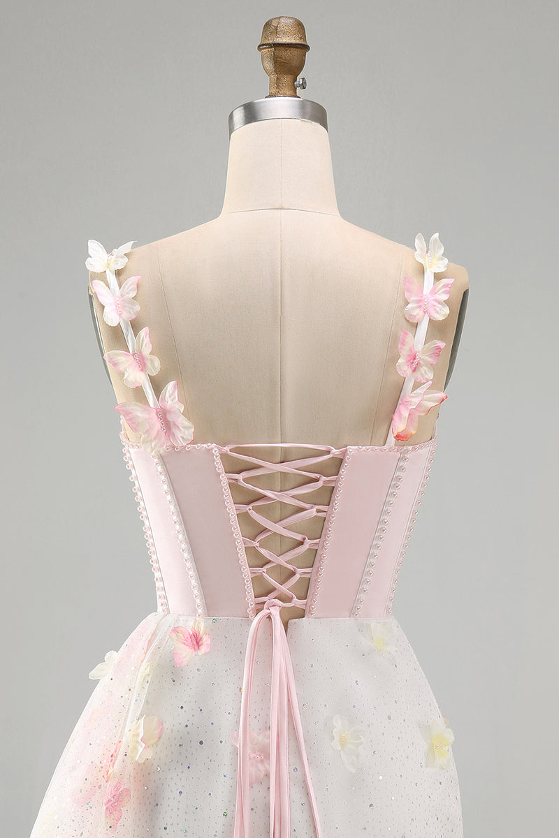 Load image into Gallery viewer, Sparkly Corset Sky Blue Beaded Short Cocktail Dress with Appliques