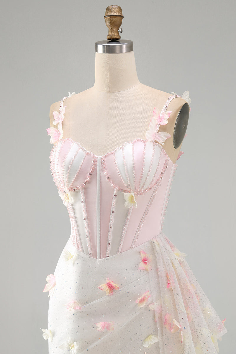 Load image into Gallery viewer, Sparkly Corset Sky Blue Beaded Short Cocktail Dress with Appliques
