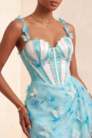 Load image into Gallery viewer, Sparkly Corset Sky Blue Beaded Short Cocktail Dress with Appliques