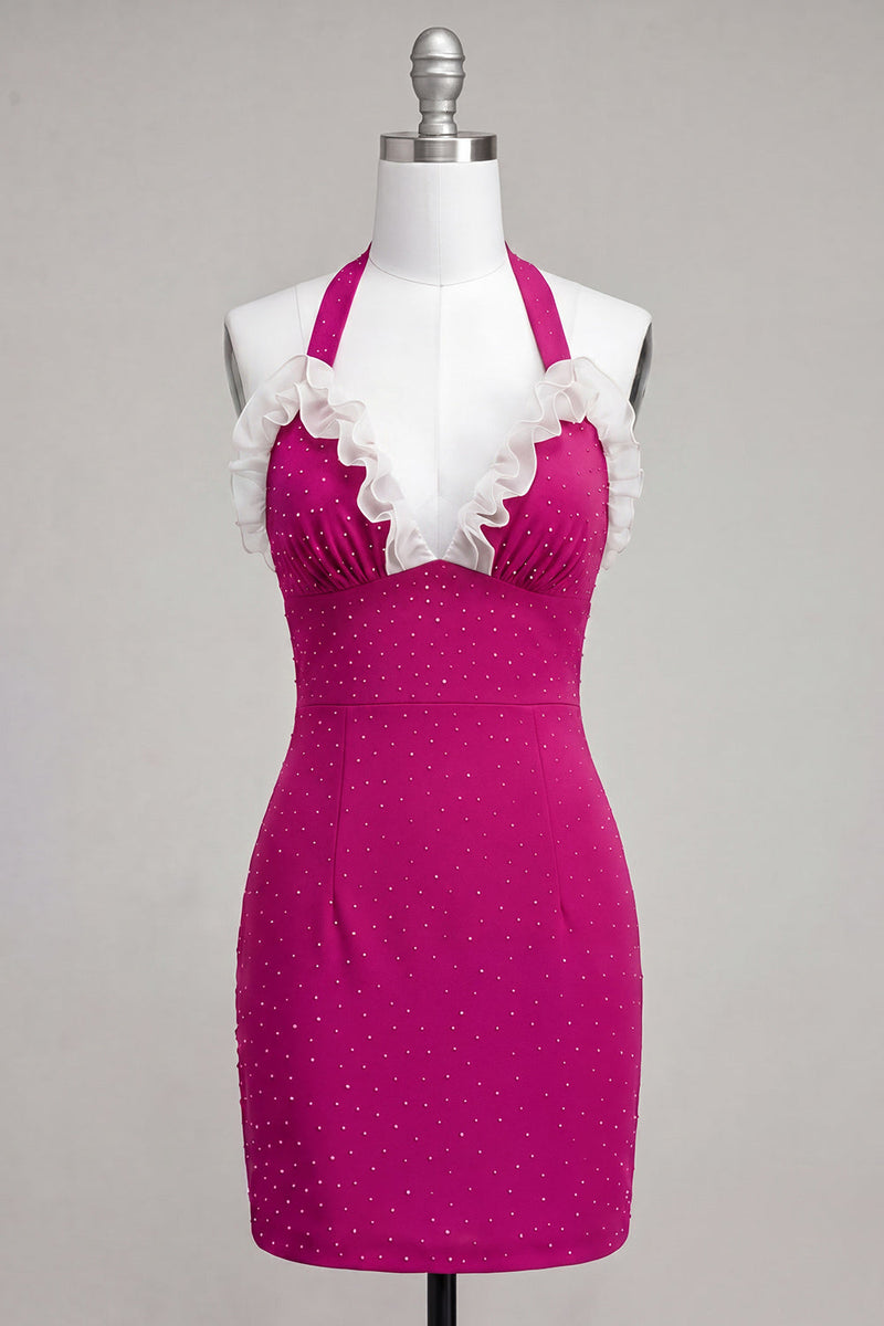 Load image into Gallery viewer, Sparkly Purple Beaded Tight Short Cocktail Dress with Ruffles