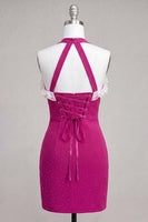 Load image into Gallery viewer, Sparkly Purple Beaded Tight Short Cocktail Dress with Ruffles