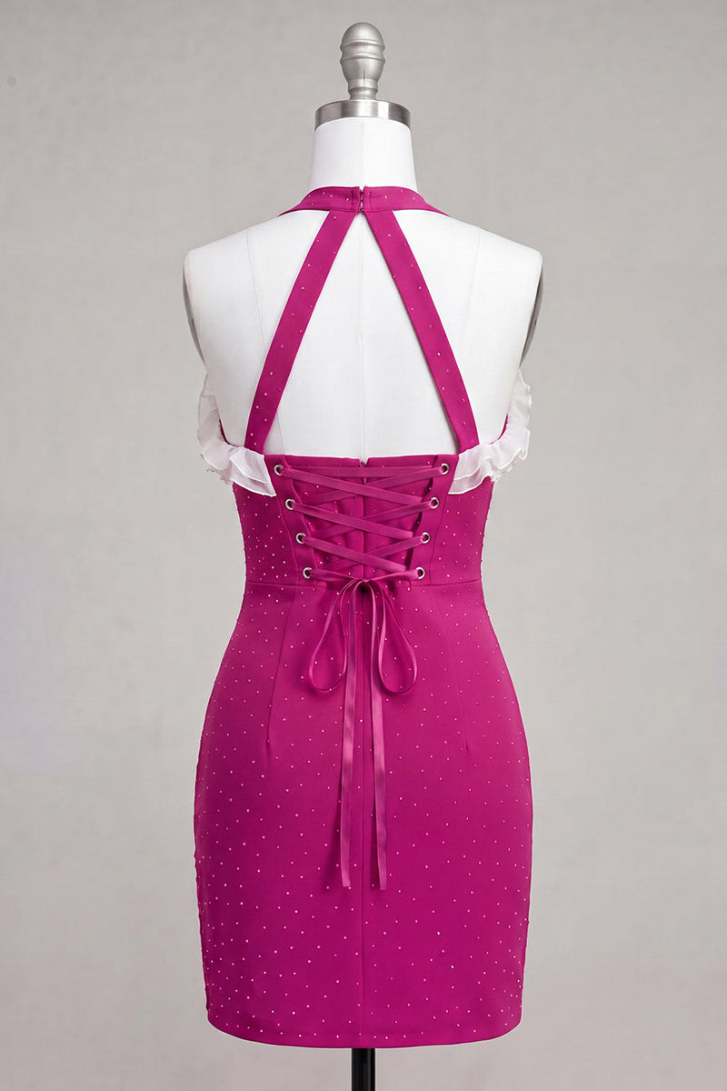 Load image into Gallery viewer, Sparkly Purple Beaded Tight Short Cocktail Dress with Ruffles