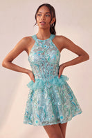 Load image into Gallery viewer, Sparkly Floral Pink Corset Beaded Short Cocktail Dress