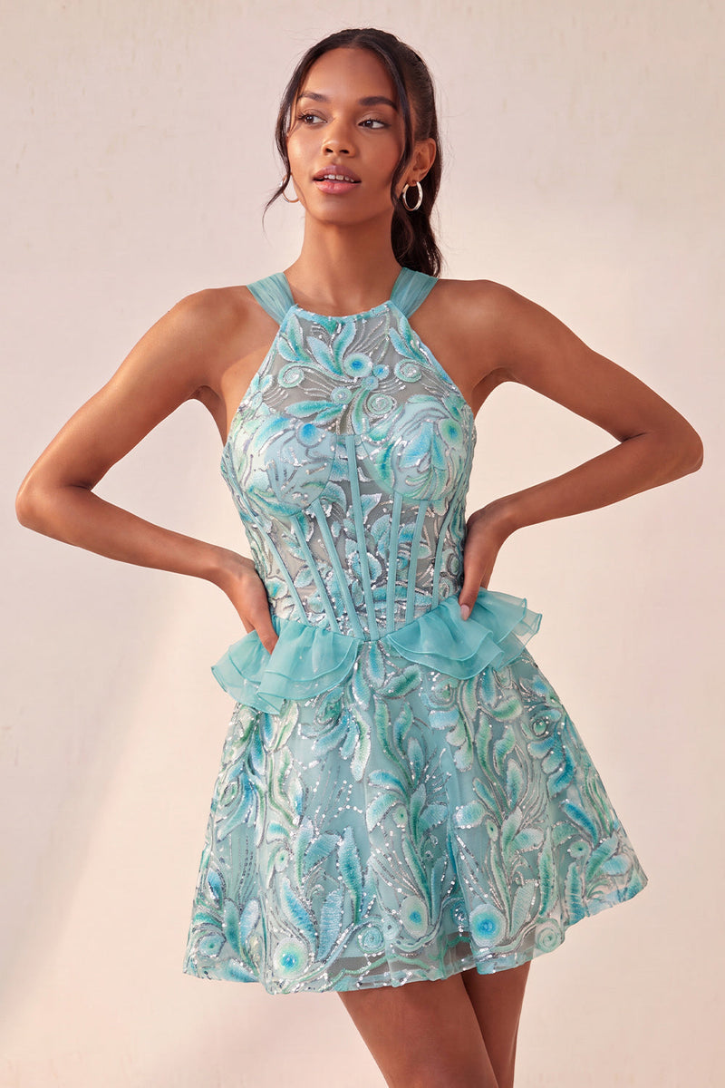 Load image into Gallery viewer, Sparkly Floral Pink Corset Beaded Short Cocktail Dress