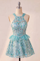 Load image into Gallery viewer, Sparkly Floral Pink Corset Beaded Short Cocktail Dress