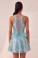 Load image into Gallery viewer, Sparkly Floral Pink Corset Beaded Short Cocktail Dress