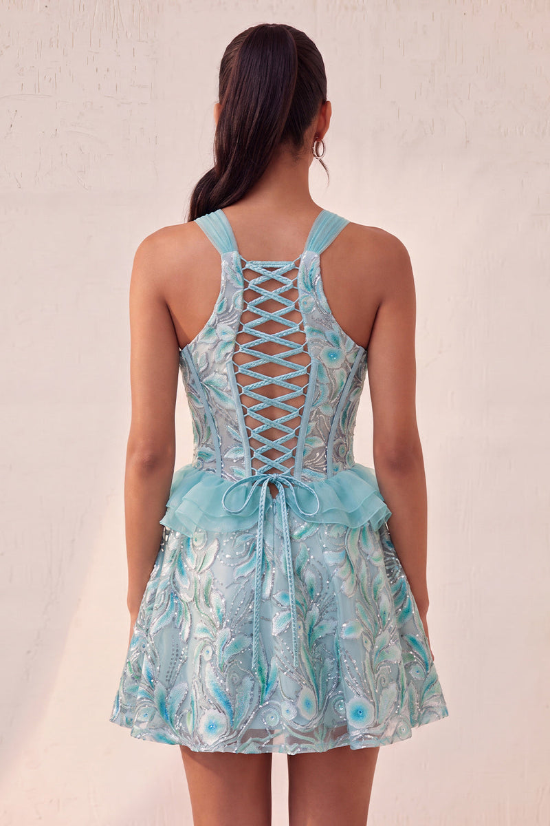 Load image into Gallery viewer, Sparkly Floral Pink Corset Beaded Short Cocktail Dress
