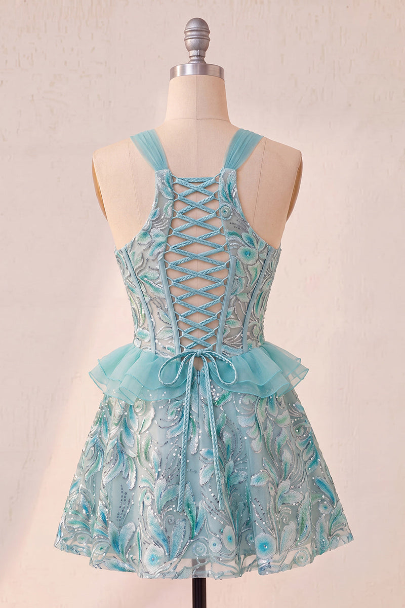 Load image into Gallery viewer, Sparkly Floral Pink Corset Beaded Short Cocktail Dress