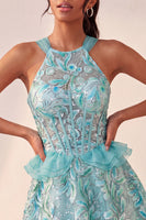 Load image into Gallery viewer, Sparkly Floral Pink Corset Beaded Short Cocktail Dress