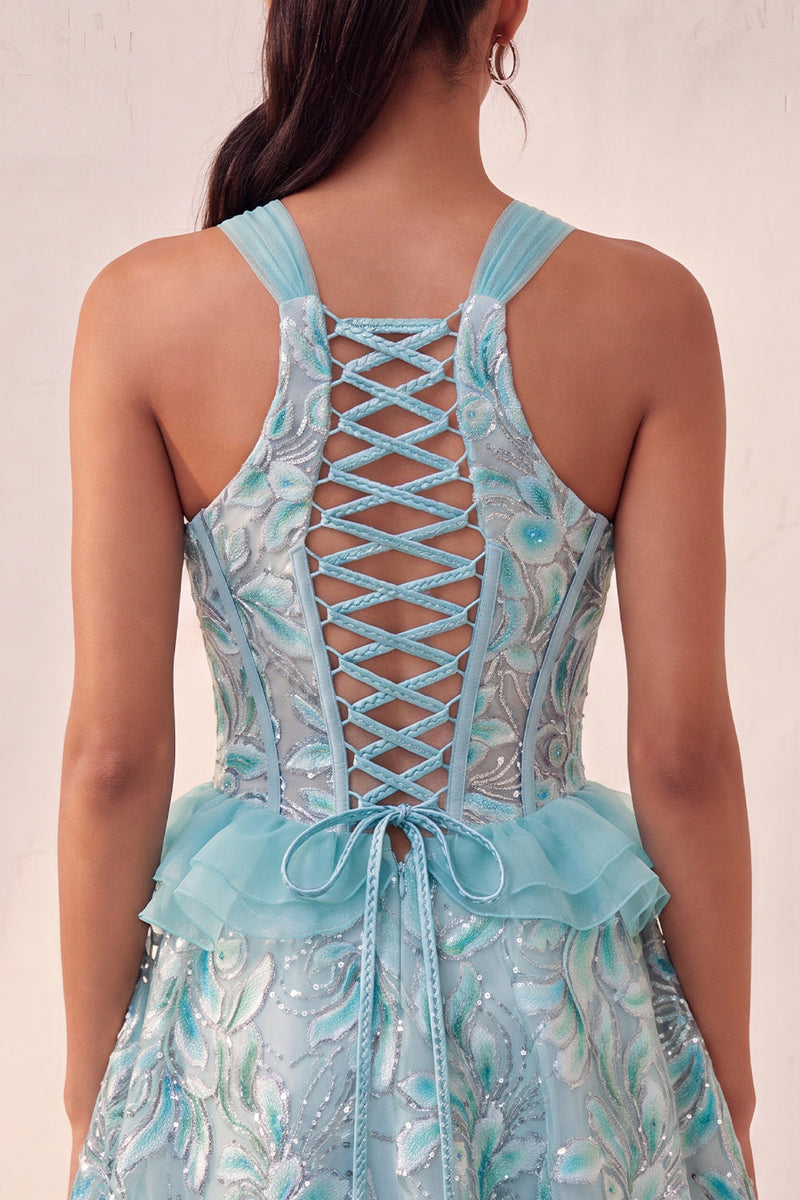Load image into Gallery viewer, Sparkly Floral Pink Corset Beaded Short Cocktail Dress