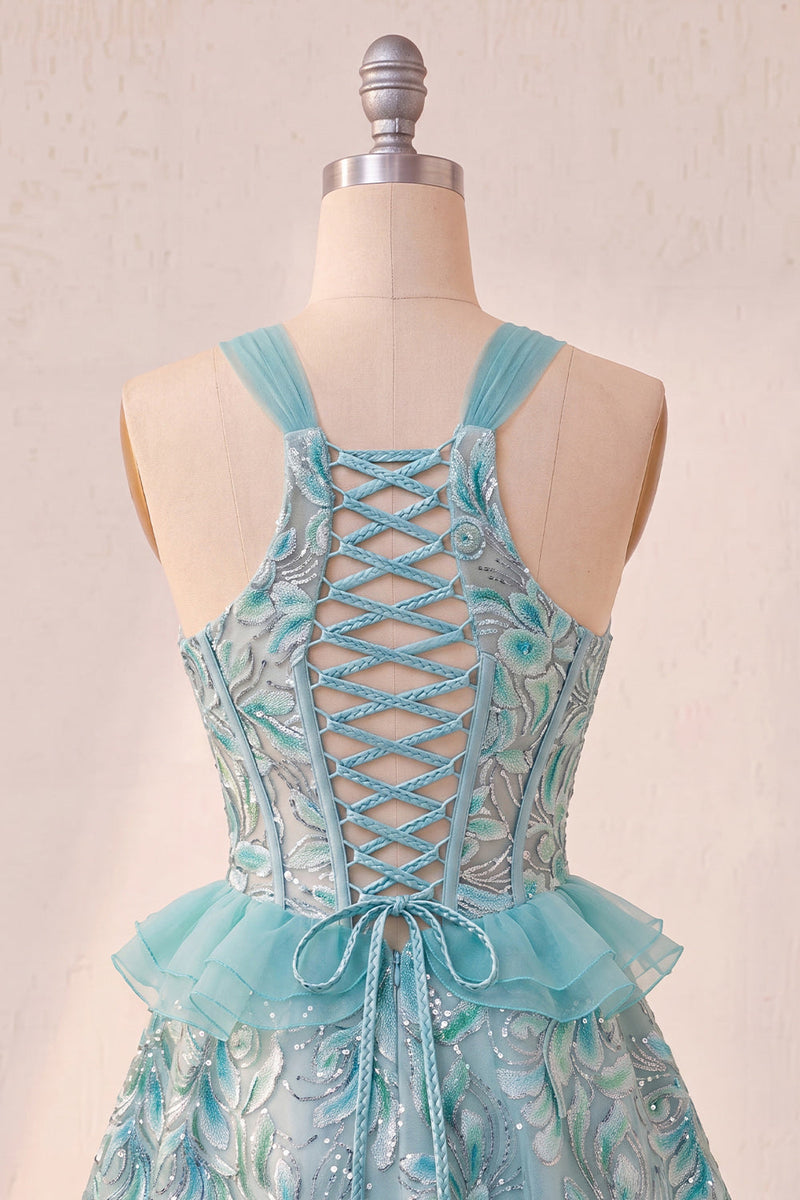 Load image into Gallery viewer, Sparkly Floral Pink Corset Beaded Short Cocktail Dress