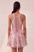 Load image into Gallery viewer, Sparkly Floral Pink Corset Beaded Short Cocktail Dress
