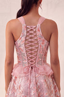 Load image into Gallery viewer, Sparkly Floral Pink Corset Beaded Short Cocktail Dress
