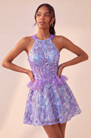 Load image into Gallery viewer, Sparkly Floral Pink Corset Beaded Short Cocktail Dress