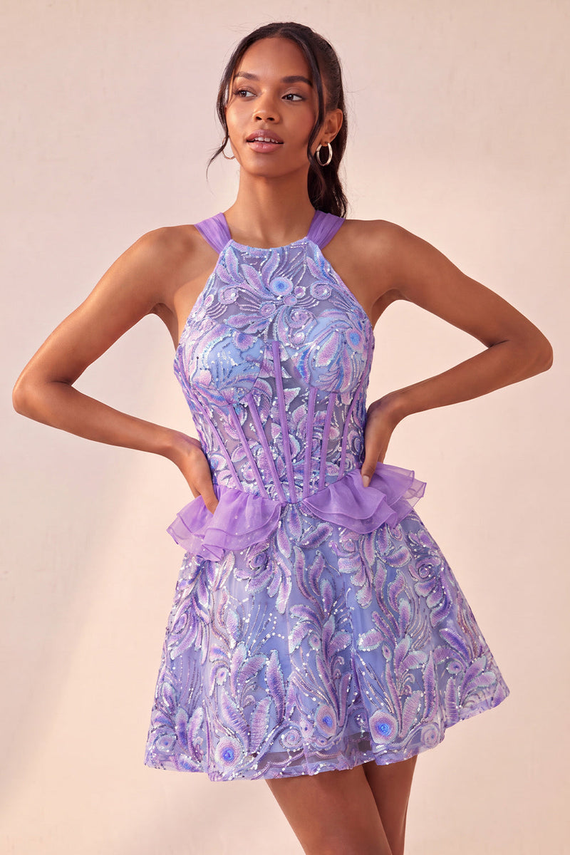 Load image into Gallery viewer, Sparkly Floral Pink Corset Beaded Short Cocktail Dress