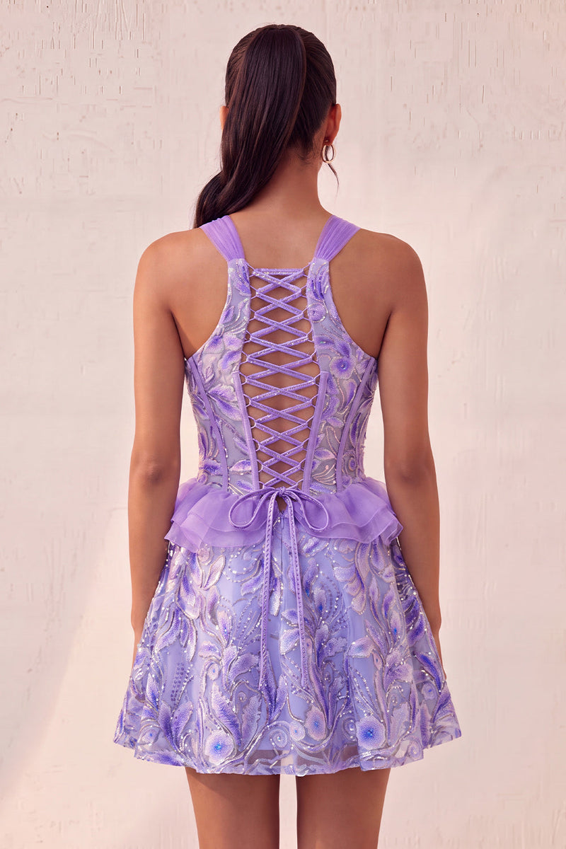 Load image into Gallery viewer, Sparkly Floral Pink Corset Beaded Short Cocktail Dress