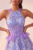 Load image into Gallery viewer, Sparkly Floral Pink Corset Beaded Short Cocktail Dress