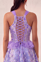 Load image into Gallery viewer, Sparkly Floral Pink Corset Beaded Short Cocktail Dress