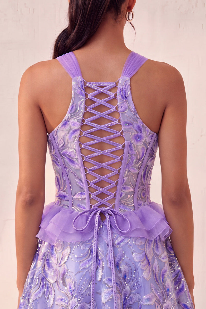 Load image into Gallery viewer, Sparkly Floral Pink Corset Beaded Short Cocktail Dress