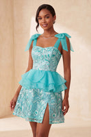 Load image into Gallery viewer, Sparkly Floral Purple Sequin Ruffled Short Cocktail Dress with Bows