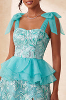 Load image into Gallery viewer, Sparkly Floral Purple Sequin Ruffled Short Cocktail Dress with Bows