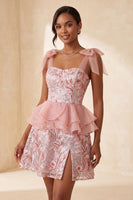 Load image into Gallery viewer, Sparkly Floral Purple Sequin Ruffled Short Cocktail Dress with Bows
