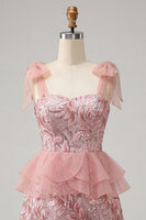 Load image into Gallery viewer, Sparkly Floral Purple Sequin Ruffled Short Cocktail Dress with Bows
