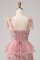 Load image into Gallery viewer, Sparkly Floral Purple Sequin Ruffled Short Cocktail Dress with Bows