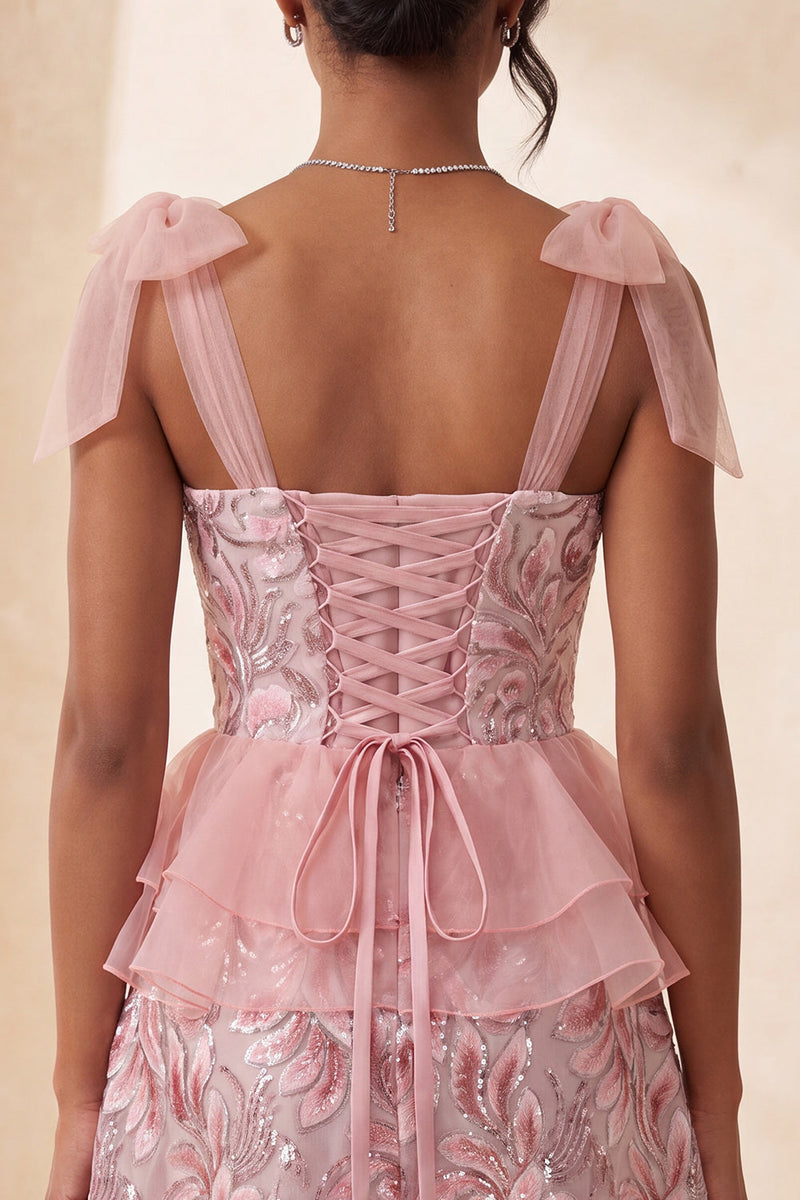 Load image into Gallery viewer, Sparkly Floral Purple Sequin Ruffled Short Cocktail Dress with Bows