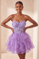 Load image into Gallery viewer, Sage Green Floral Corset Ruffled Short Cocktail Dress