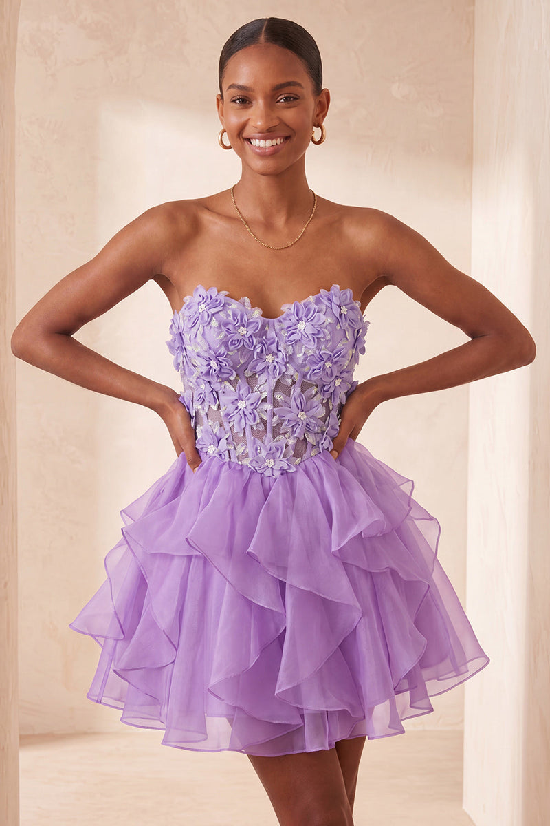 Load image into Gallery viewer, Sage Green Floral Corset Ruffled Short Cocktail Dress