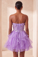 Load image into Gallery viewer, Sage Green Floral Corset Ruffled Short Cocktail Dress