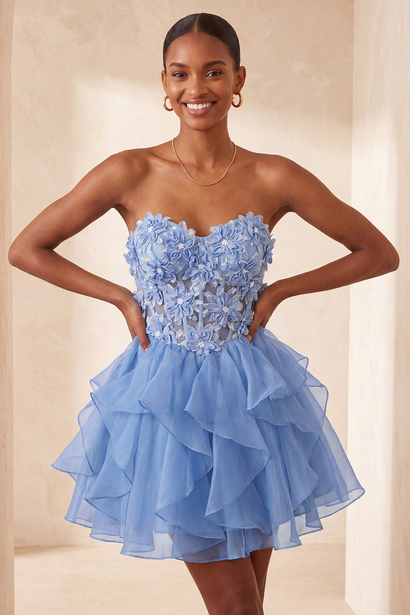 Load image into Gallery viewer, Sage Green Floral Corset Ruffled Short Cocktail Dress
