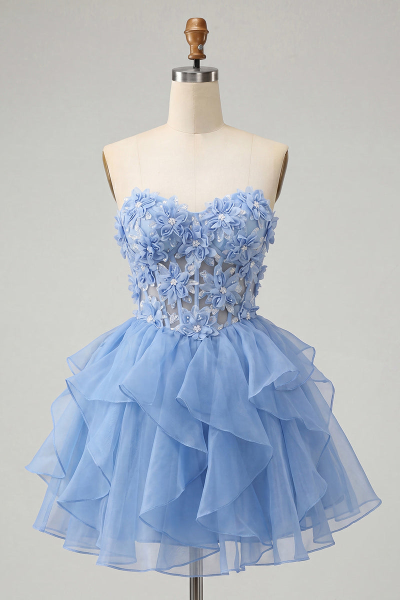 Load image into Gallery viewer, Sage Green Floral Corset Ruffled Short Cocktail Dress