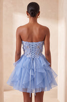 Load image into Gallery viewer, Sage Green Floral Corset Ruffled Short Cocktail Dress