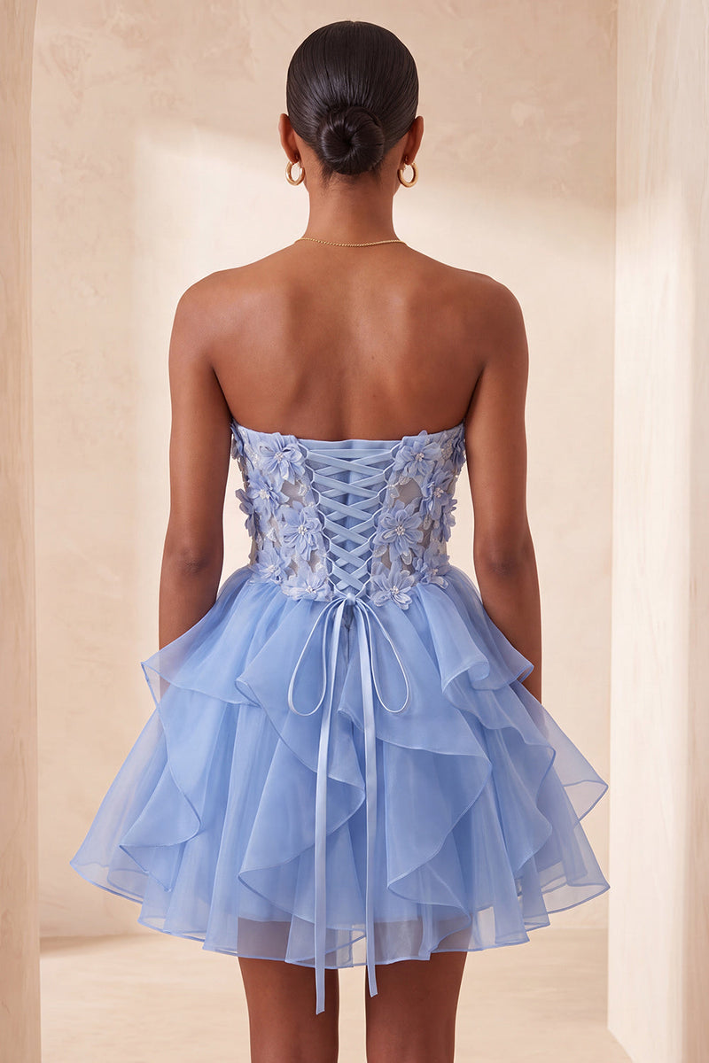 Load image into Gallery viewer, Sage Green Floral Corset Ruffled Short Cocktail Dress