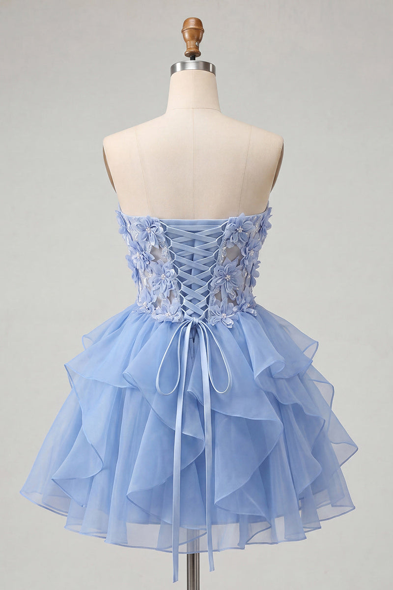Load image into Gallery viewer, Sage Green Floral Corset Ruffled Short Cocktail Dress