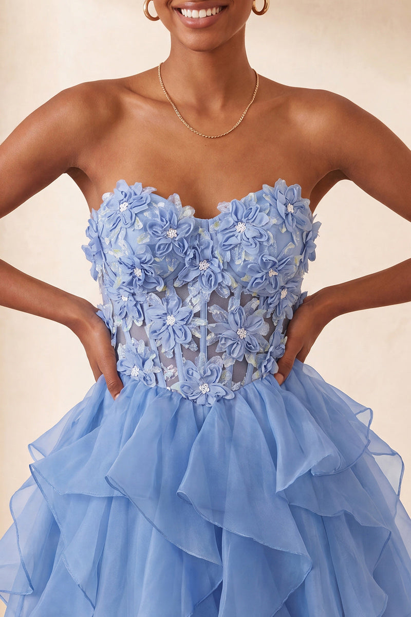 Load image into Gallery viewer, Sage Green Floral Corset Ruffled Short Cocktail Dress