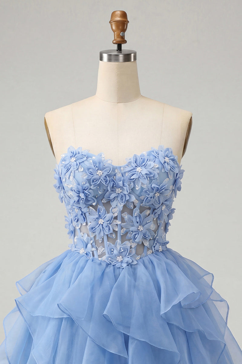Load image into Gallery viewer, Sage Green Floral Corset Ruffled Short Cocktail Dress
