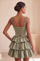 Load image into Gallery viewer, Floral Blue Corset Tiered Ruffled Short Cocktail Dress
