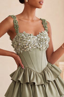 Load image into Gallery viewer, Floral Blue Corset Tiered Ruffled Short Cocktail Dress