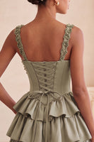 Load image into Gallery viewer, Floral Blue Corset Tiered Ruffled Short Cocktail Dress