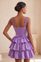 Load image into Gallery viewer, Floral Blue Corset Tiered Ruffled Short Cocktail Dress