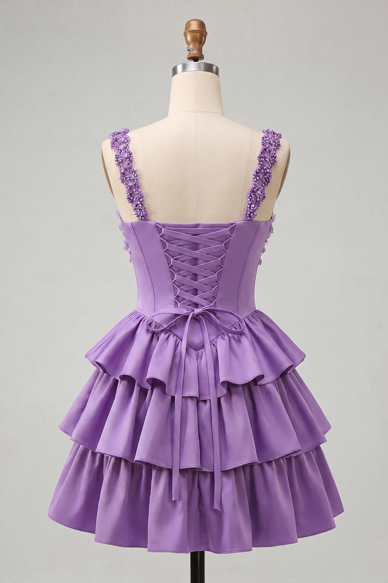 Load image into Gallery viewer, Floral Blue Corset Tiered Ruffled Short Cocktail Dress