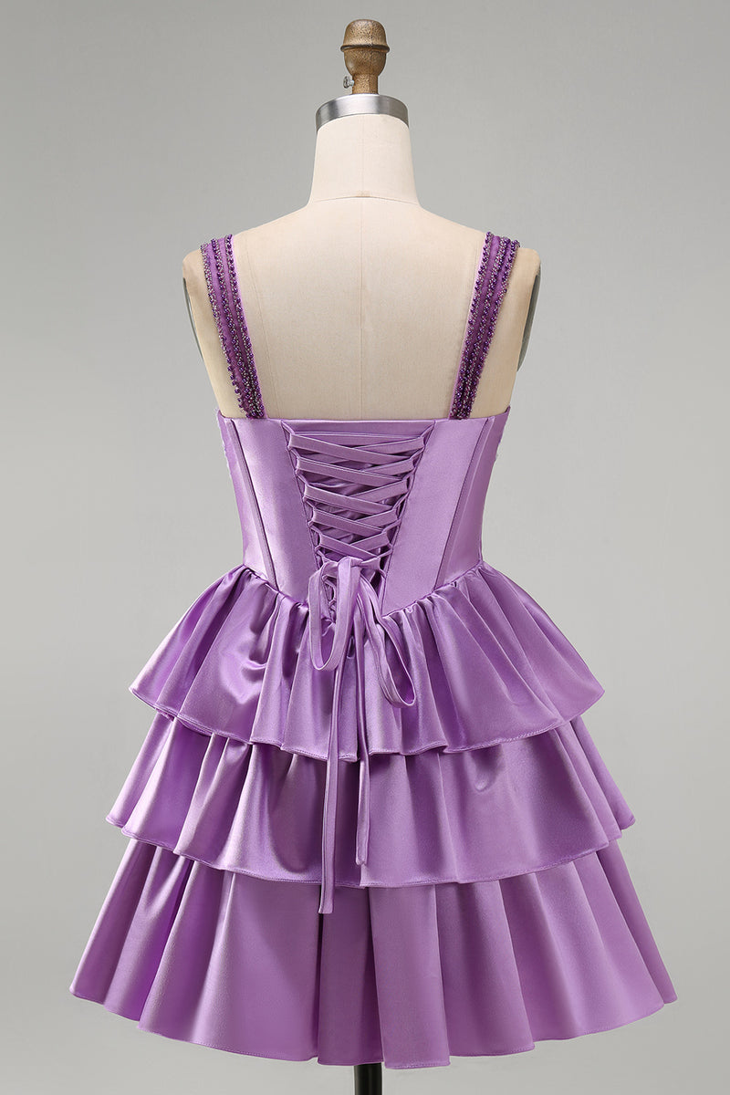 Load image into Gallery viewer, Floral Blue Corset Tiered Ruffled Short Cocktail Dress