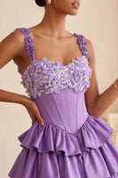 Load image into Gallery viewer, Floral Blue Corset Tiered Ruffled Short Cocktail Dress