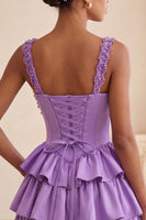 Load image into Gallery viewer, Floral Blue Corset Tiered Ruffled Short Cocktail Dress
