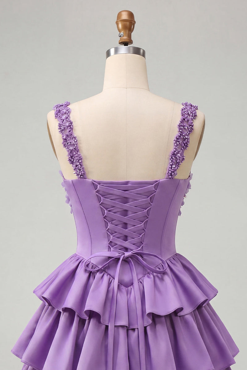 Load image into Gallery viewer, Floral Blue Corset Tiered Ruffled Short Cocktail Dress