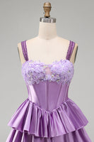Load image into Gallery viewer, Floral Blue Corset Tiered Ruffled Short Cocktail Dress